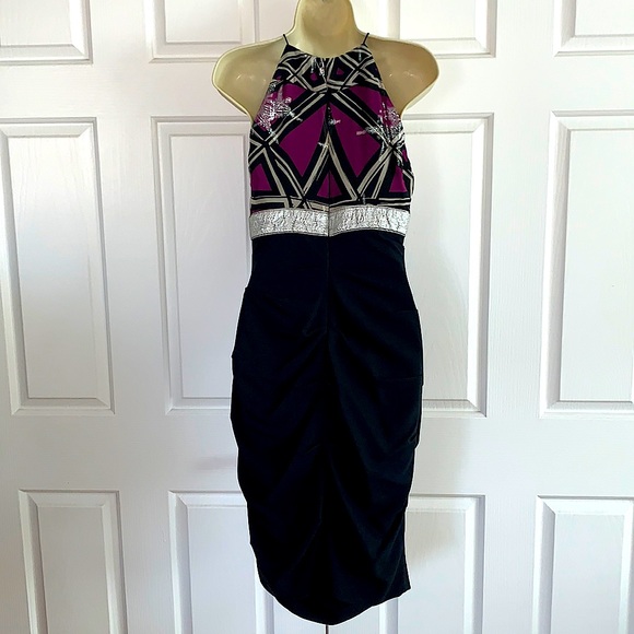 Nicole Miller Spaghetti Strap Silk Dress Size 2 Purple and Black - Picture 2 of 4